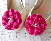 Satin flower shoe or hair clips. Hot pink clips for weddings, parties fun times