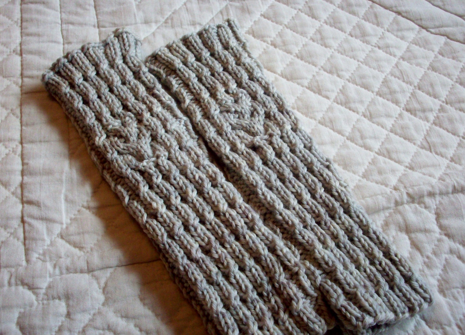 Grey Owl Cable Merino Wool Handknit Leg Warmers Child Size