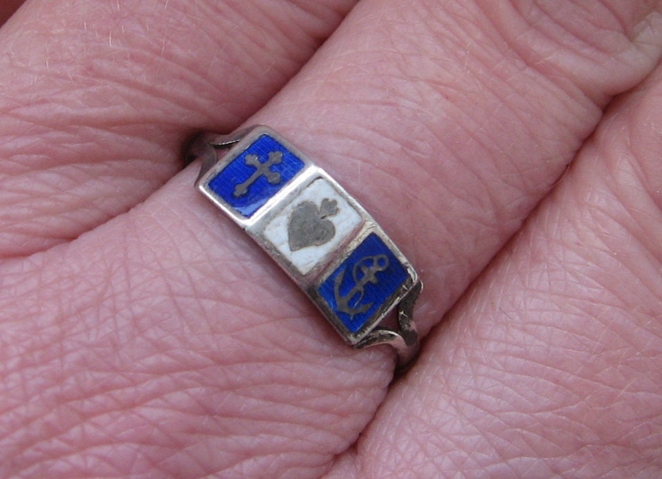 Georgian /Victorian SILVER French Faith Hope and Charity Enamel RING