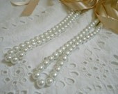 Bridesmaids Pearl Necklace Gifts Set of Two Pearl Ribbon Necklaces With White Pearls And Nude Satin Ribbon Bridesmaid Gifts