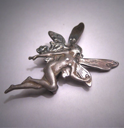 Vintage Art Nouveau Fairy Pin Estate Sterling Silver