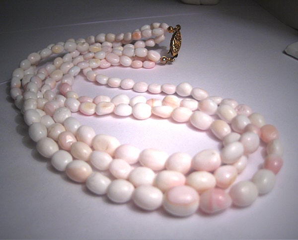 Vintage Coral Necklace Beaded Strand Angel Skin Pink