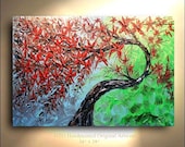 ORIGINAL Painting Ready to Ship 24x36 Copper Red Green Blue Flower Tree Abstract Art Large  Modern Contemporary Painting by OTO