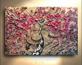 ORIGINAL Painting 24x36 Pink Gold Magenta Tan grey Abstract Art painting tree flower Large  Modern Contemporary Painting by OTO