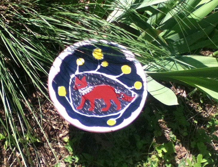 Red Fox, Yellow Flowers - Ceramic Plate by Cathy Kiffney wall hanging