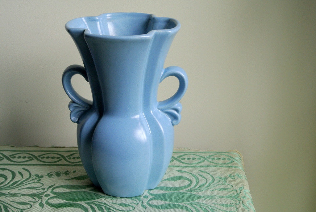 Art Deco Pottery Vase by Haeger Potteries - Shape 945-C Satin to Matte Light Blue Circa 1930s