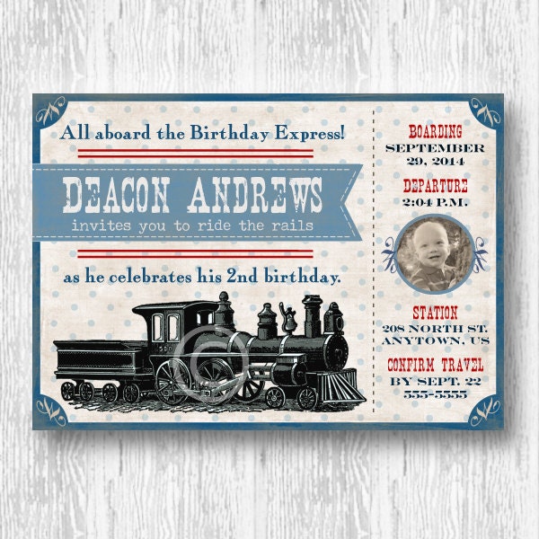 Vintage Train Invitation for Boys Birthday Party or Baby Shower DIY Photo Printable Invite by BeeAndDaisy Il_170x135