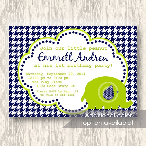 Boys Elephant Invitation for Birthday Party or Baby Shower Printable DIY Houndstooth Invite by BeeAndDaisy - Color Options Il_570xn