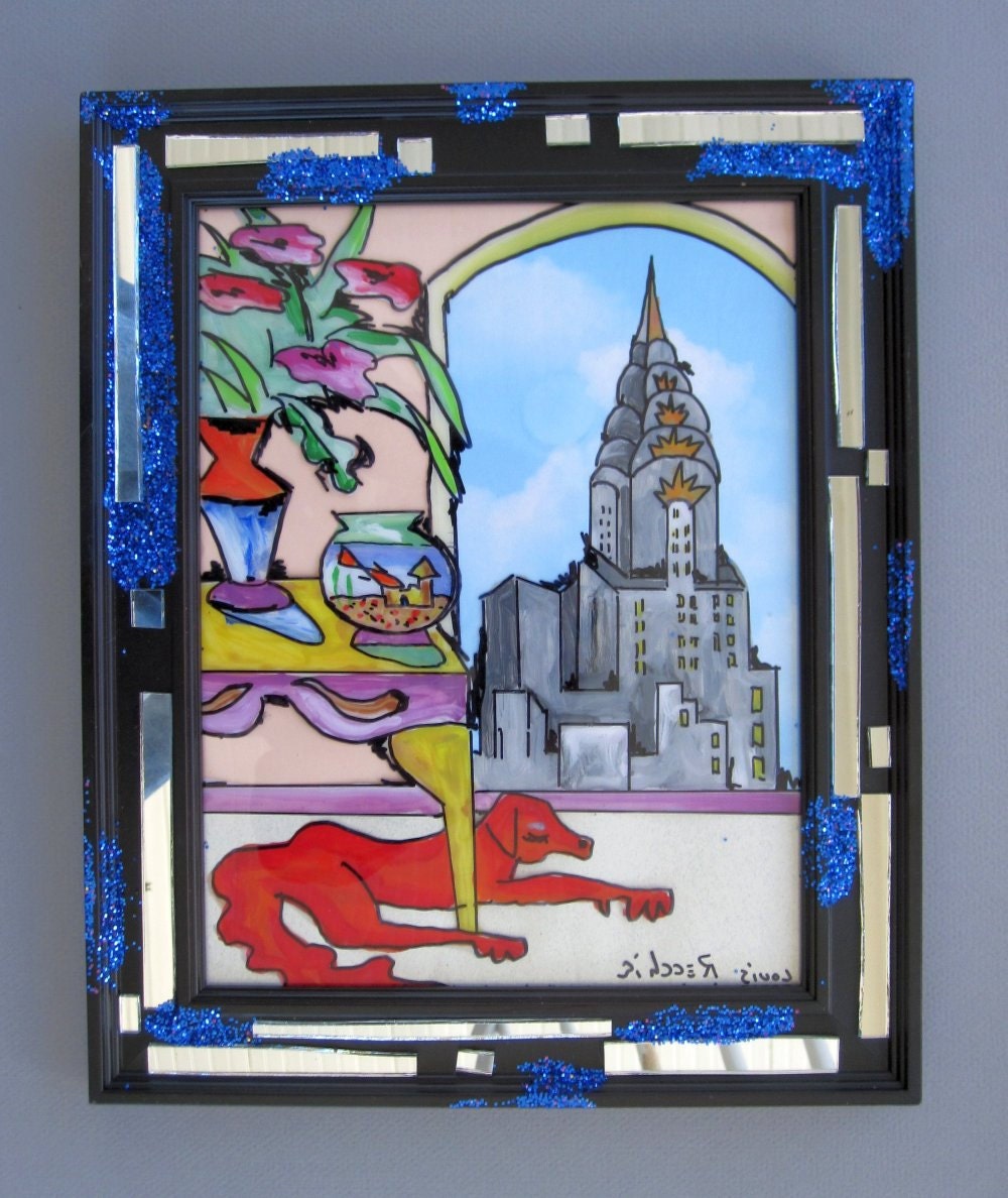 New York Apartment / Mixed Media Fine Art / city interior / new york city / view of Chrysler building / colorful, whimsical decor