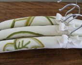 Crewelwork Padded Hangers, Kashmir Chain Stitched Embroidery with Natural Organic Ribbon Accent (Set of 3)