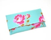 rose clutch purse / floral / bridesmaid / pink aqua brown white / mother's day gift / spring summer fashion
