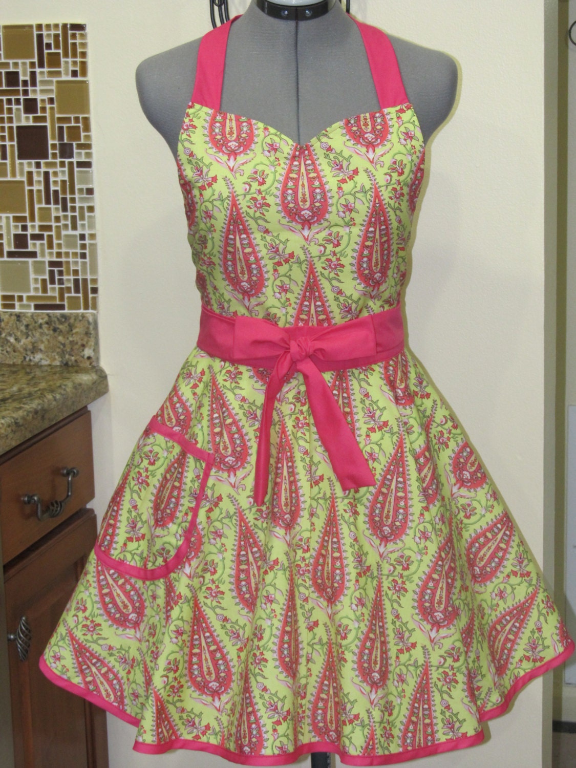 Sweetheart Hostess Apron -Amy Butler Love Collection- Paisley- Full of Twirl Flounce-Ready to ship