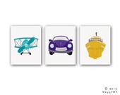 Transportation wall art.Tranpsortation prints for boys nursery decor. Kids wall art car, boat, airplane prints. Set of 3 5x7prints by Wal