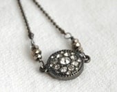 Dark Pewter Rhinestone Necklace Gunmetal Pendant Necklace
