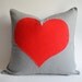 Sukan / Red Heart Pillow Cover  Linen Pillow Gray - Decorative Pillow - Accent Pillow - 20x20 inch