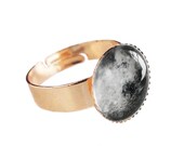 Happy Father's Day Sale - Handmade Resin Black and White Moon Design Rose Gold Plated Adjustable Ring (Get 12% OFF)