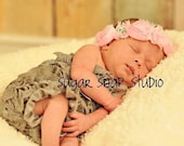 Newborn, Infant, Child, light pink shabby flower with vintage jewel -  coordinating headband color - Chic Shabby Flower headband