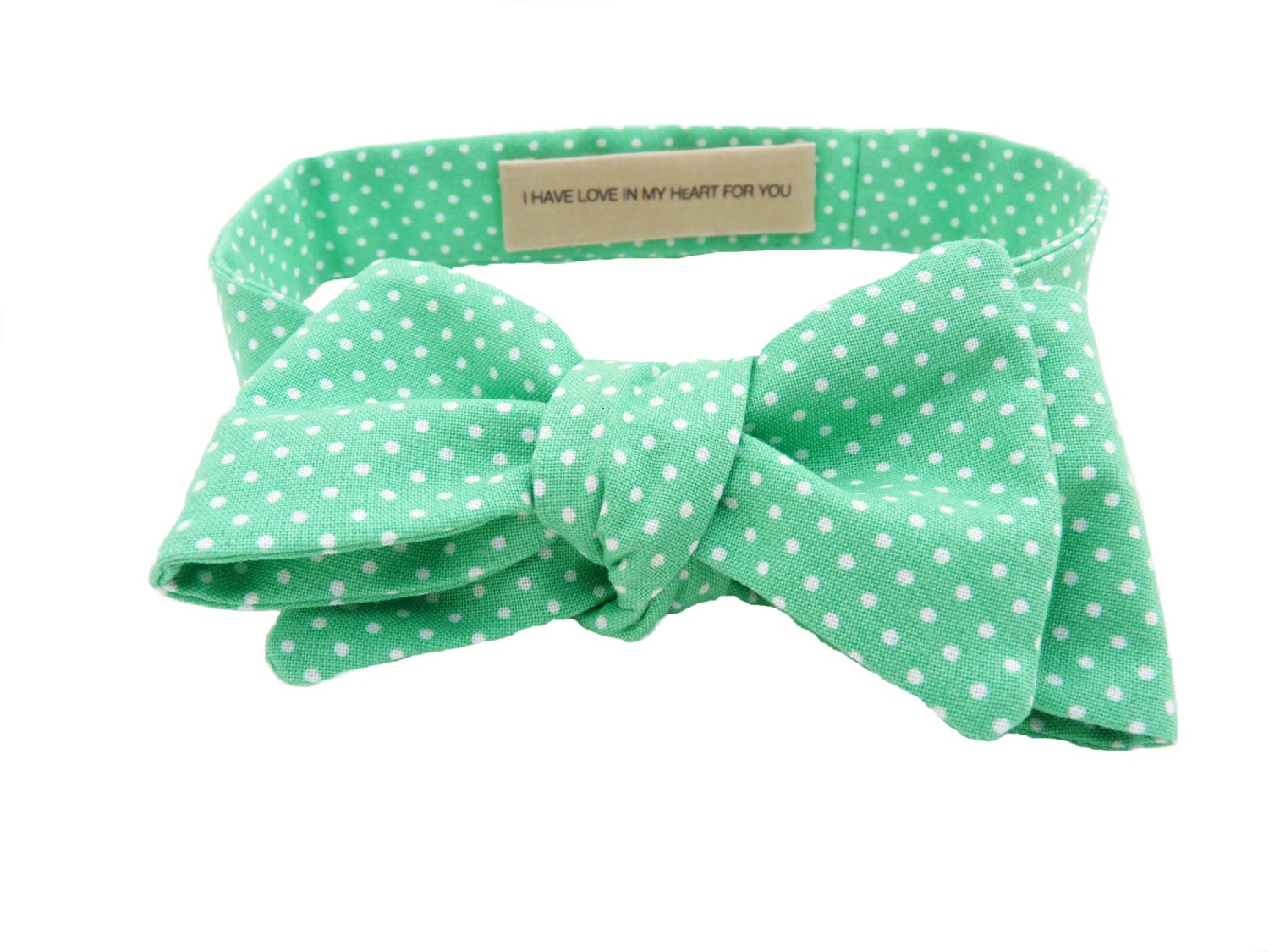 Custom Bow Tie/Bowtie Mint Green Polka Dot With Your Own Personalized Date // Initials //Phrase