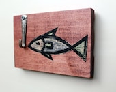 Fish Wall Hook, Reclaimed Wood with Fish Art and Spoon Hook - upcycled wall decor - fishing decor - teamfest - TheWoodenBee