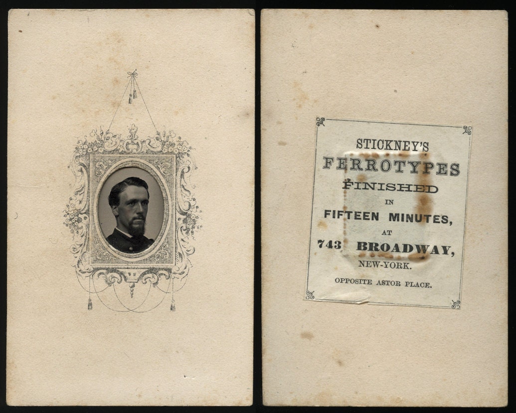 1860s Tintype Photo of New York Civil War Soldier OFFICER with Photographer AD