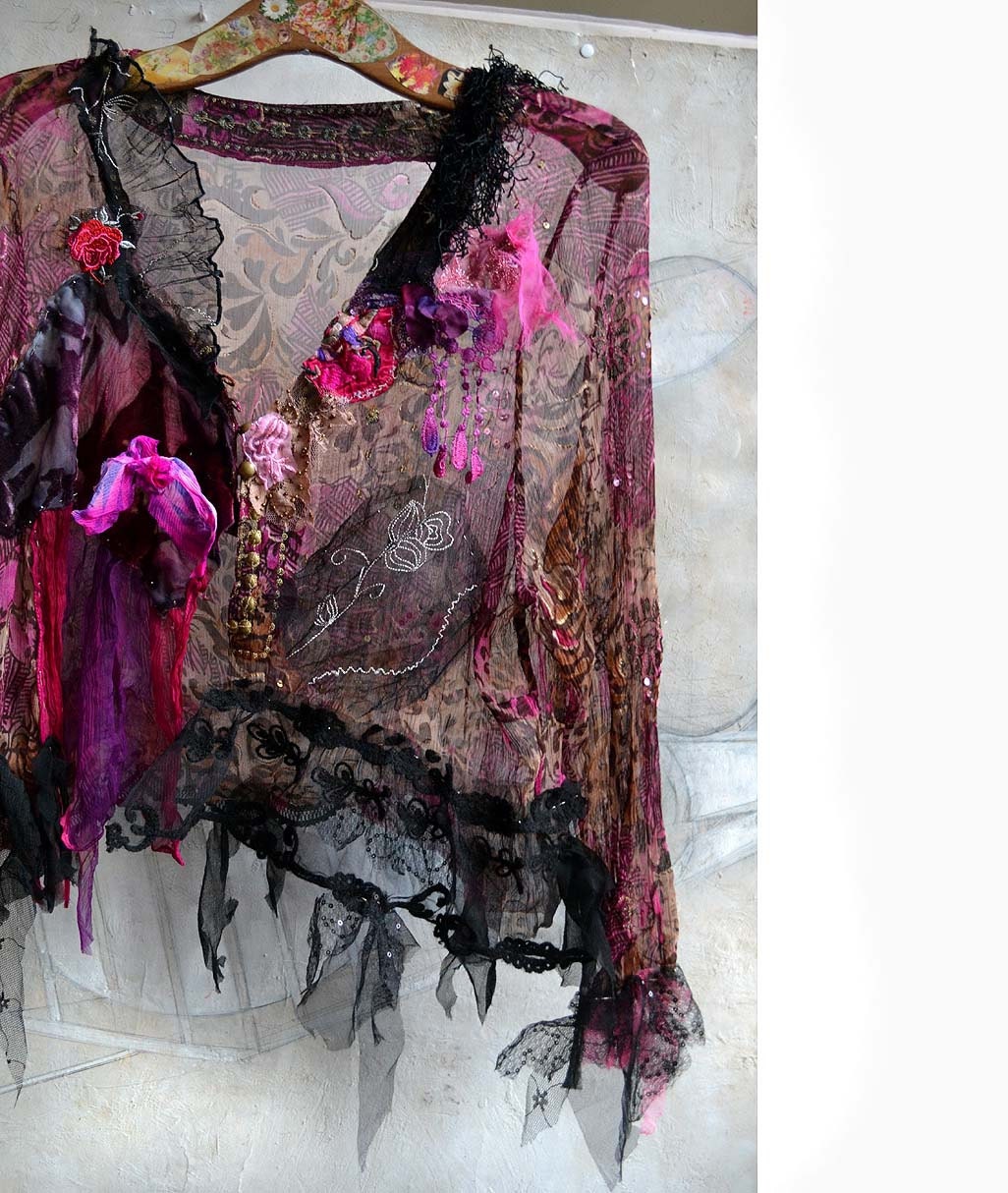 Unique Elegant Art To Wear Party Summer Jacket SPANISH EVENING Antique Tribal Boho Gipsy Hippie Gothic Romantic