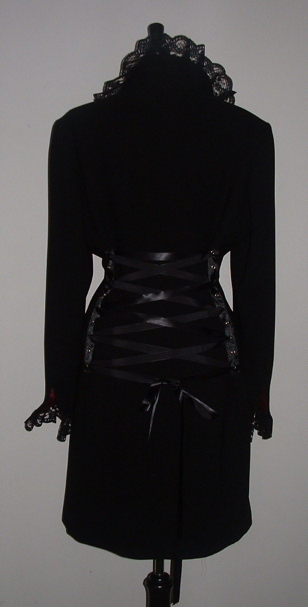 womens black jacket riding coat handmade corset back goth vintage victorian style burlesque knee length  US size 12  .....(