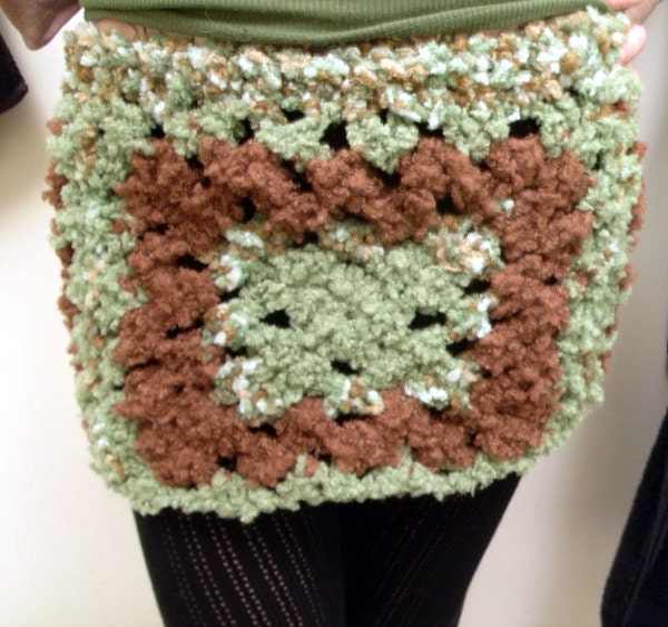 Green and Brown Crochet Mini Skirt FUZZY