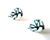 Leaf post stud earrings- organic natural chic- polymer clay- millefiori- under 25