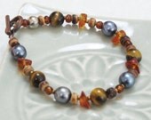 Bracelet - Tiger eye, Freshwater Pearl, Amber and Glass