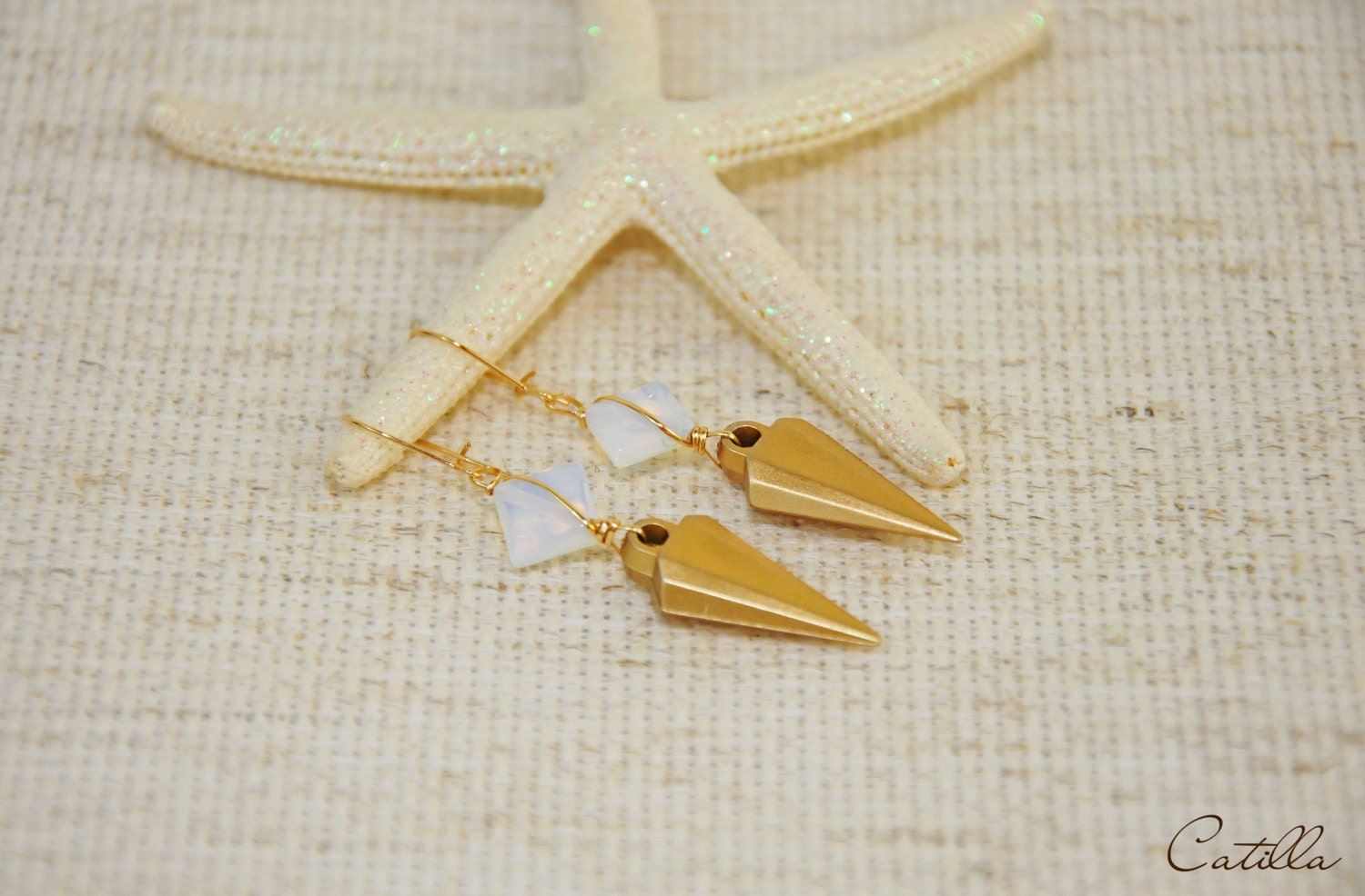 Opalite Gold Dagger Earrings