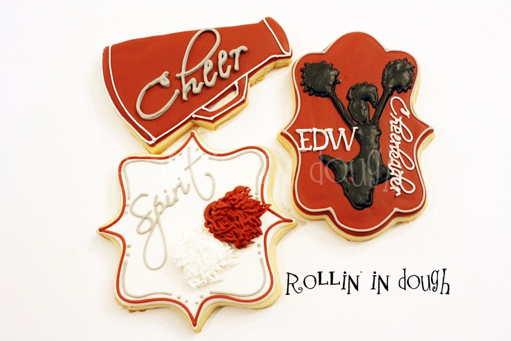 Cheerleader Cookies, Cheer Cookies, Cheerleader, Megaphone, Pom Poms - 1 Dozen