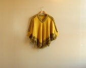 Mustard Knit Shawl Sweater with Cuffs