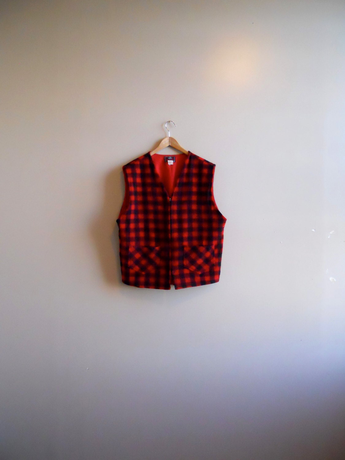 60s Buffalo Plaid Wool Hunting Vest