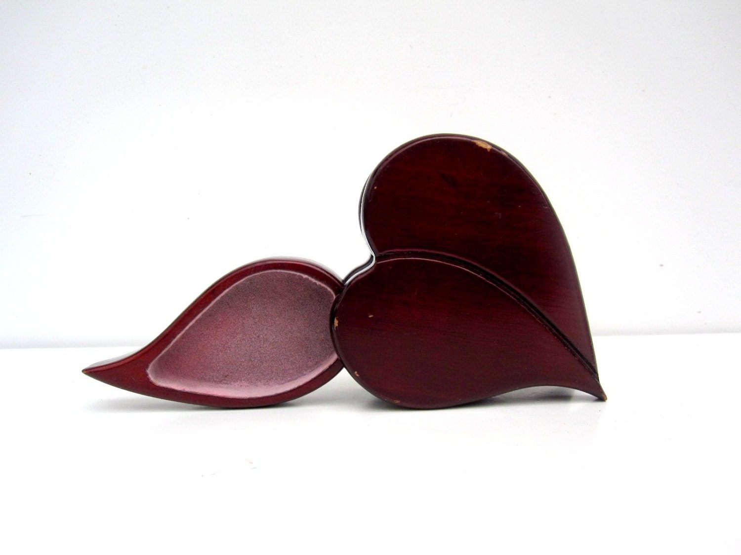 Garnet Red Valentine Heart Jewelry Box - Valentines Day Ring Box - Pink Lined Heart Box with 2 Sections