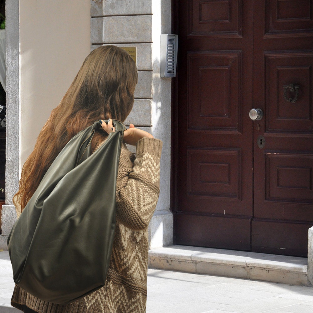 Hobo leather bag ,Medium sized in dark olive green  ,named Dimitra MADE TO ORDER