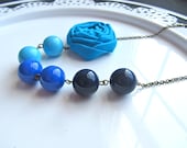 Blue Ombre statement necklace fabric flower