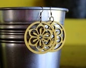 Yellow filigree wood earrings