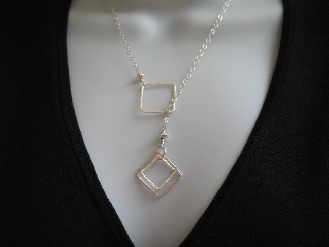 Sterling Silver Lariat Necklace Geometric Jewelry Squares