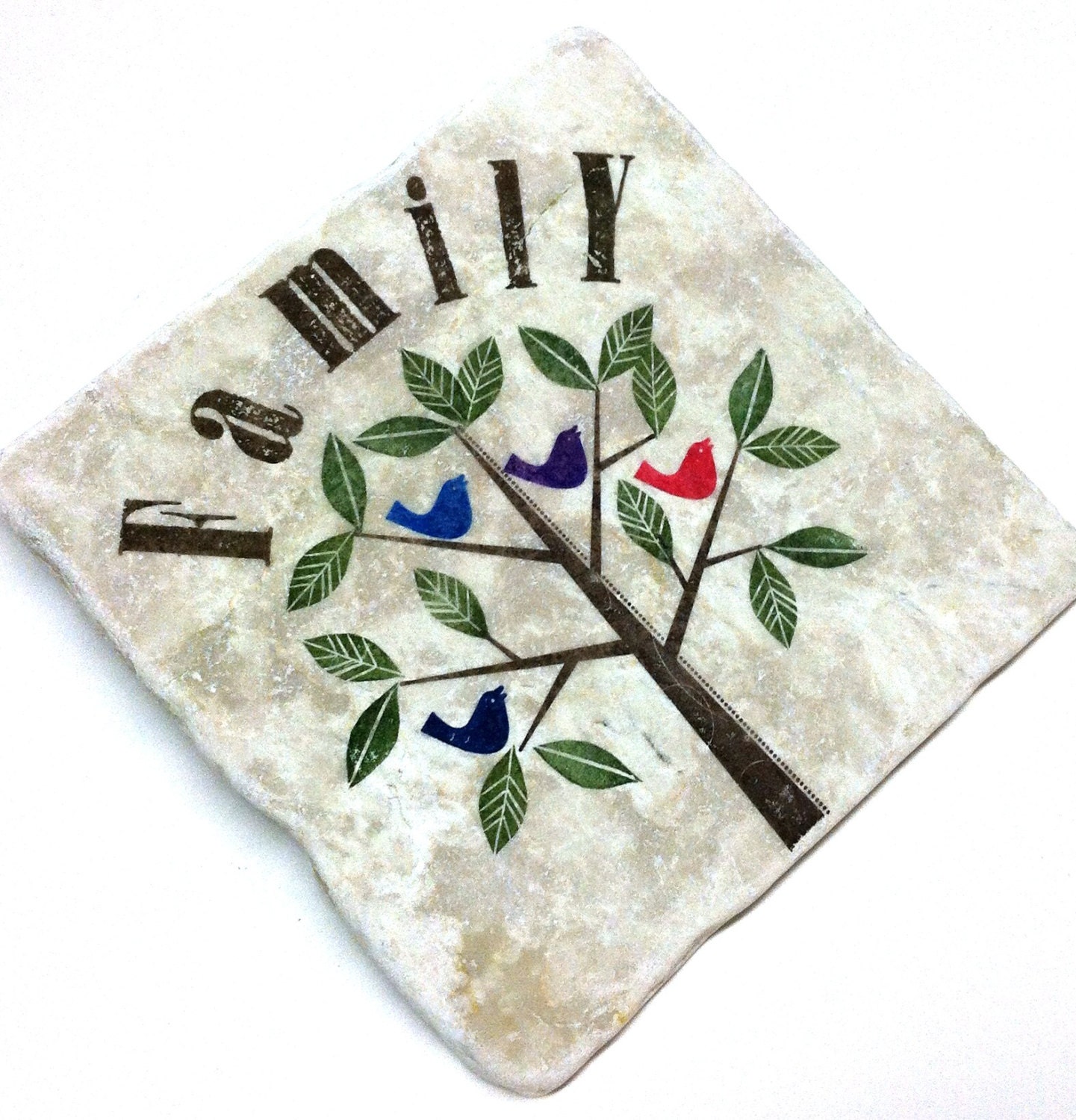 Family Tree Tile Trivet - Birthstone Color Birds
