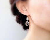 Faceted Prasiolite Green & Gray Glass Stone Earrings Gold