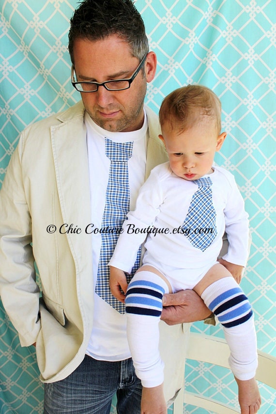 New Dad Set of 2, Dad & Baby Boy Tie Shirts. Tshirt for Daddy and Onesie for Son. Baby's 1st Father's Day Gift SET, Wedding.