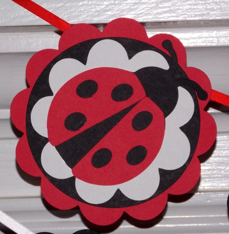 Ladybug Happy Birthday Party Banner ... red black white polka dots ladybugs ... MADE TO ORDER ... adjustable ... custom options available Il_170x135