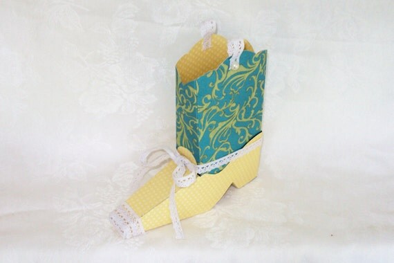 Yellow and Turquoise Paper Shoe Cowboy/Cowgirl Boot Favor Box Gift Box