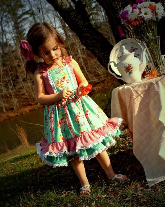 Girls Easter Ruffles and Lace Handmade Boutique Dress Sizes 6, 7, 8