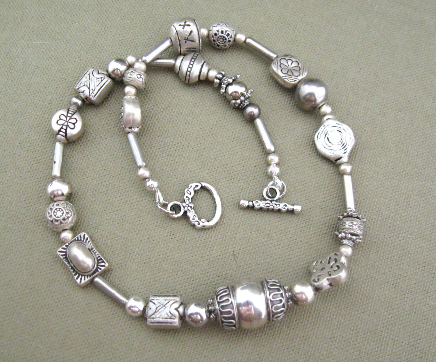 Silver Tribal Metal Beaded Strand Necklace