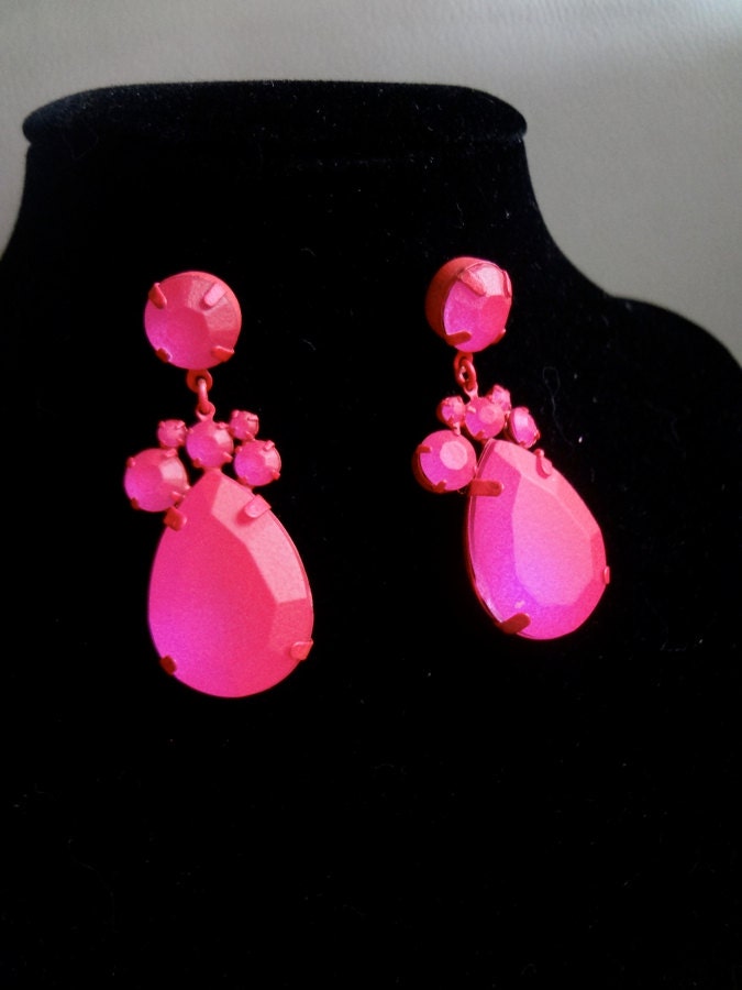 Painted Hot Pink Rhinestone Earrings
