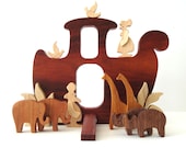 Wooden Toy Noah's Ark Waldorf Miniature with Three Pairs of Animals
