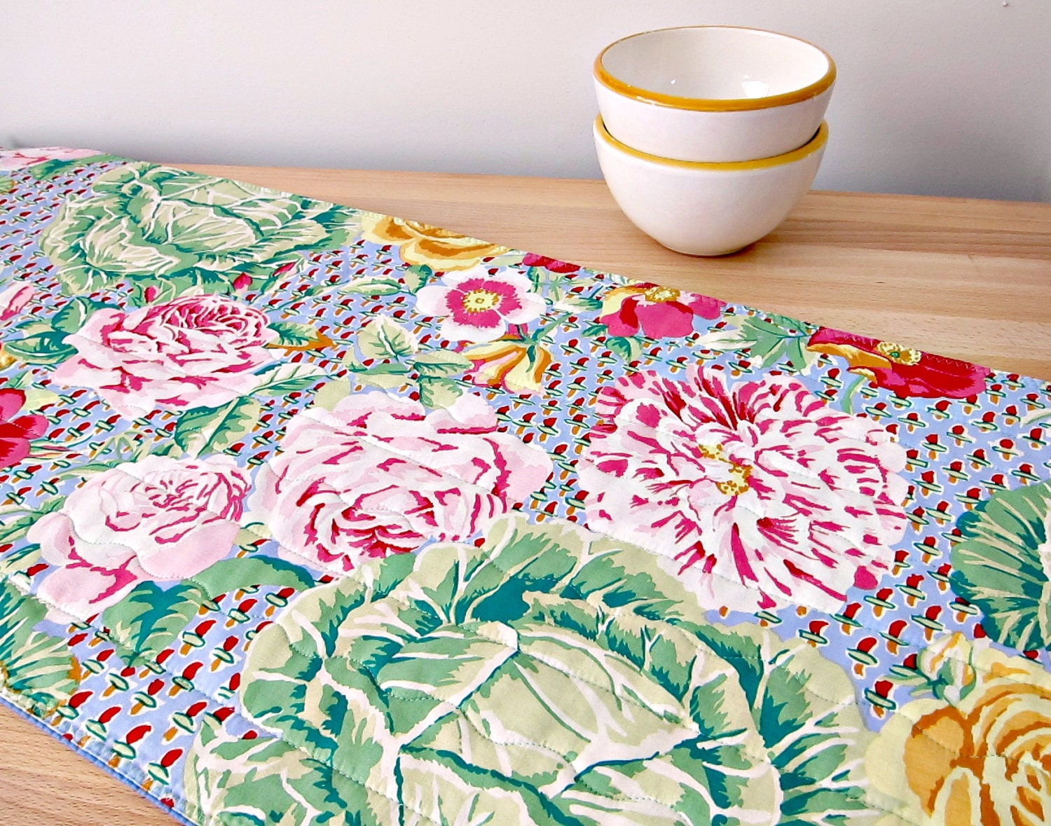 Quilted Table Runner Modern Roses