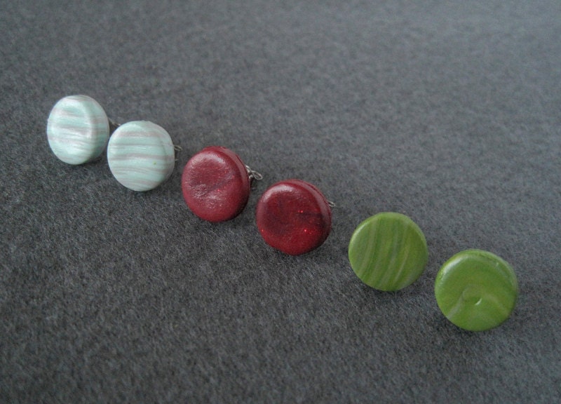 Solid Mint Magenta and Green Triple Set Studs - Basics Batch
