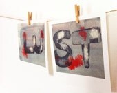 Polaroid art original mixed media. Ink Type Roid. LUST. Set of 2. 